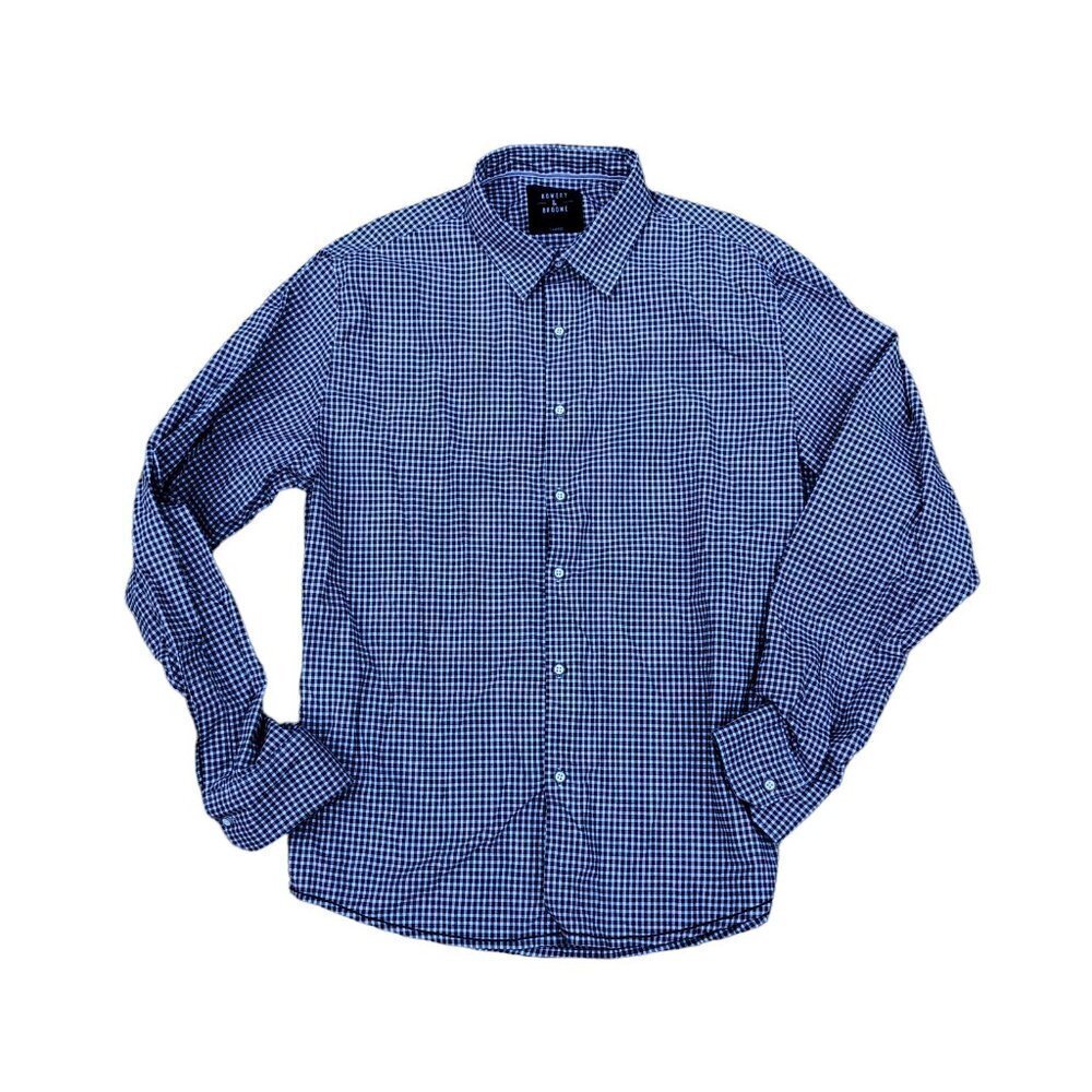 BOWERY & BROOME Button Down Shirt Mens XL Grey Checkered Long Sleeve​​​​​​